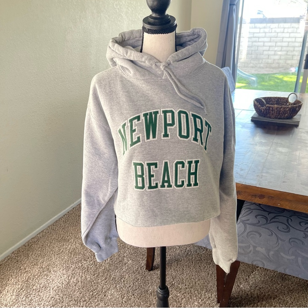 Brandy Melville Gray Hoodie with Green Newport Beach Lettering